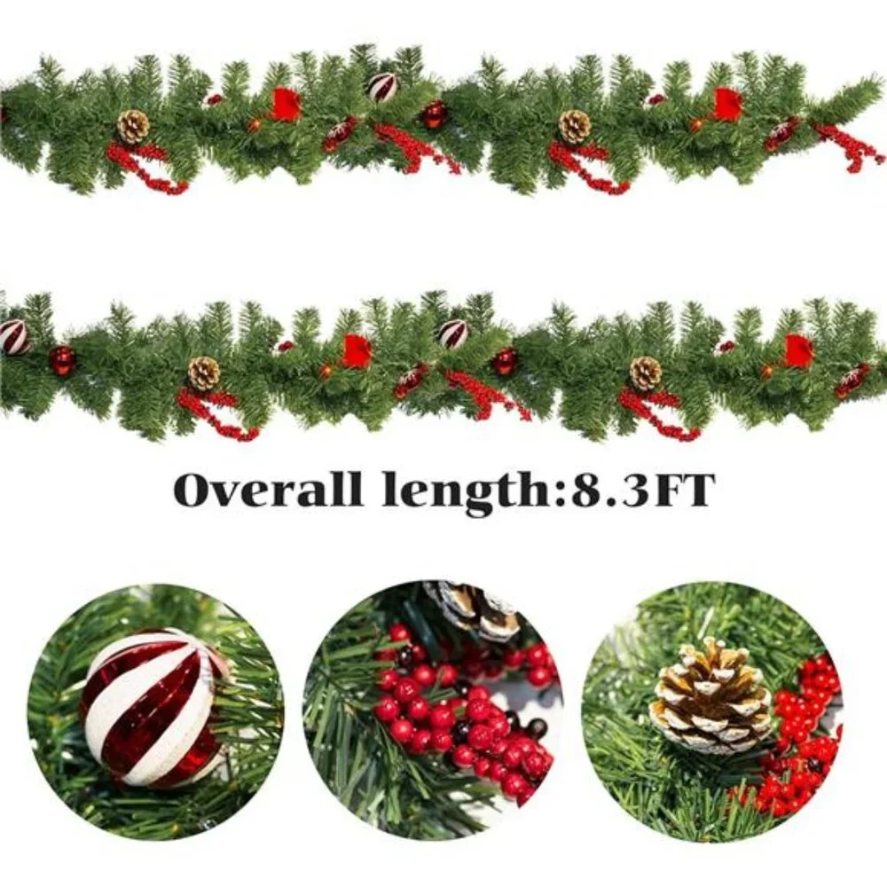 9 FT Artificial Christmas Garland, Pre-Lit 50 LED Battery Operated with 8 Modes